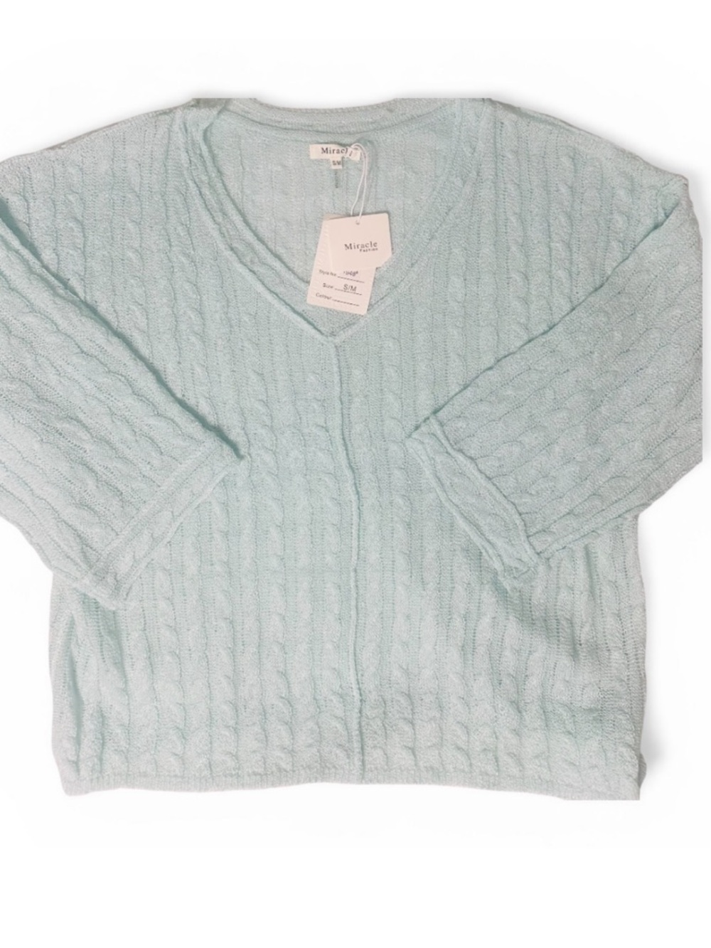 Miracle Light Green Cable Knit V-Neck Sweater
